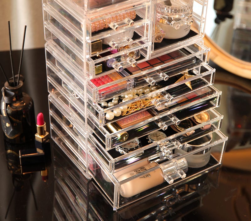 Cq acrylic 4 Pack Clear Make up Organizer Countertop,Stackable 9 Drawers Makeup Storage,Cute Vanity Organizers for dresser Hair Clip,Jewelry,Beauty Product Desk and Bathroom Organizers and Storage - Image 5